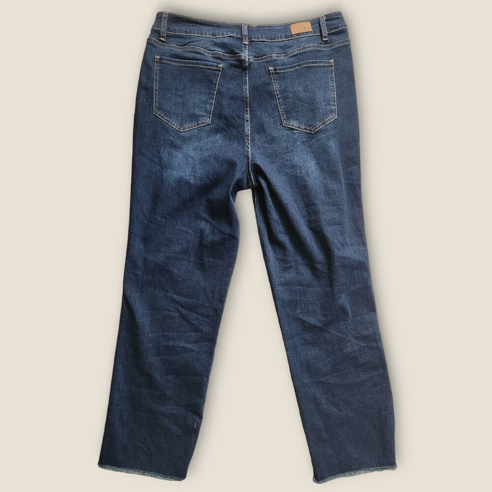 Billie Women's Jeans Dark Wash Raw Hem Straight Leg High-rise Size 14 - Picture 2 of 8